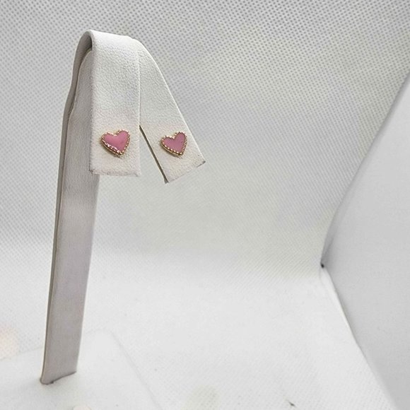 Brand NEW Brazilian 18k Gold Filled Pink Heart Earrings - Studs - Picture 4 of 4